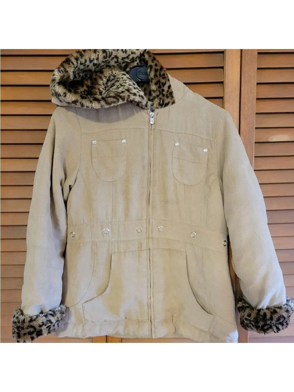 Brown Faux Fur Trim Coat Size 14 Large